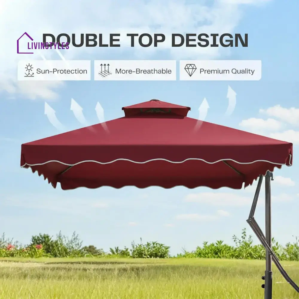 Sadik Marble Base Metal Frame Outdoor Umbrella - Maroon