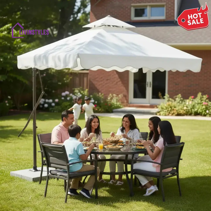 Sadik Marble Base Metal Frame Outdoor Umbrella - White