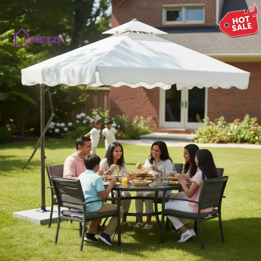 Sadik Marble Base Metal Frame Outdoor Umbrella - White