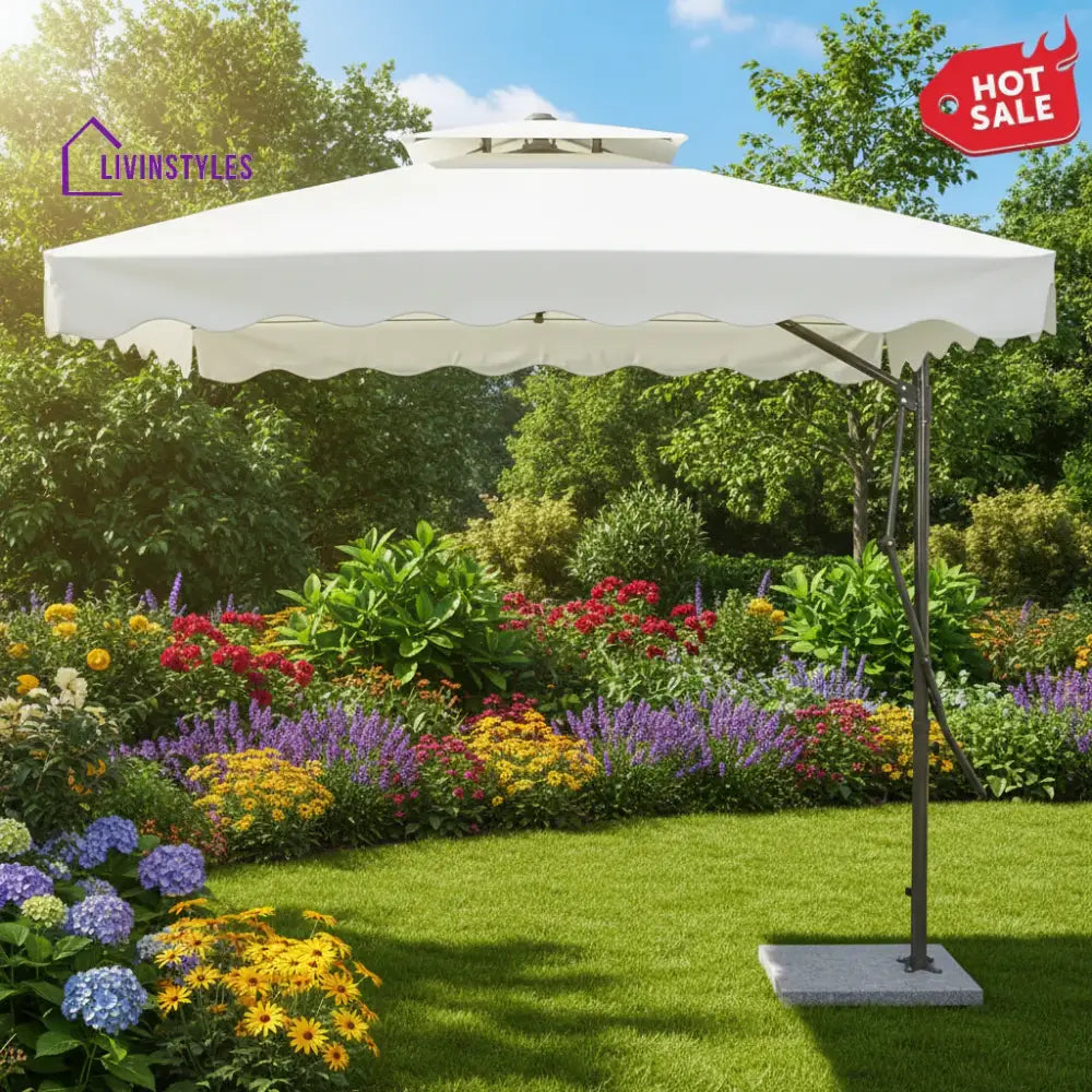 Sadik Marble Base Metal Frame Outdoor Umbrella - White