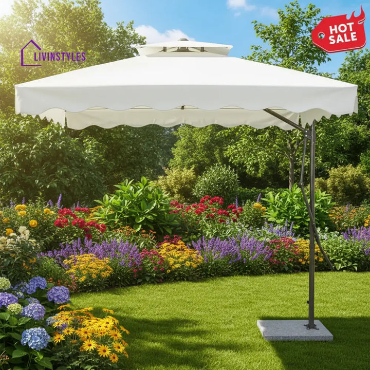 Sadik Marble Base Metal Frame Outdoor Umbrella - White