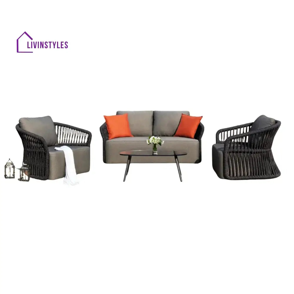 Saeko 4-Piece Outdoor Braid & Rope Sofa Set (Grey) - Sofa Set