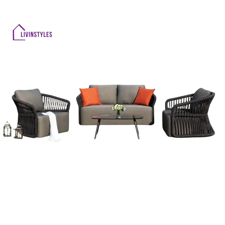Saeko 4-Piece Outdoor Braid & Rope Sofa Set (Grey) - Sofa Set