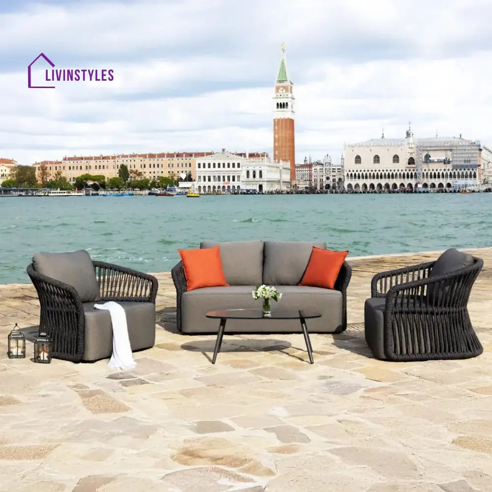 Saeko 4-Piece Outdoor Braid & Rope Sofa Set (Grey) - Sofa Set