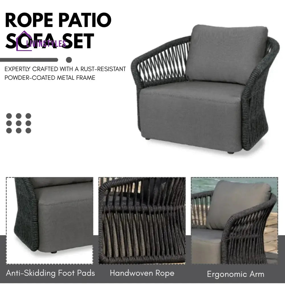 Saeko 4-Piece Outdoor Braid & Rope Sofa Set (Grey) - Sofa Set