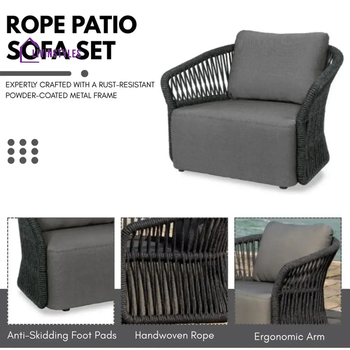 Saeko 4-Piece Outdoor Braid & Rope Sofa Set (Grey) - Sofa Set