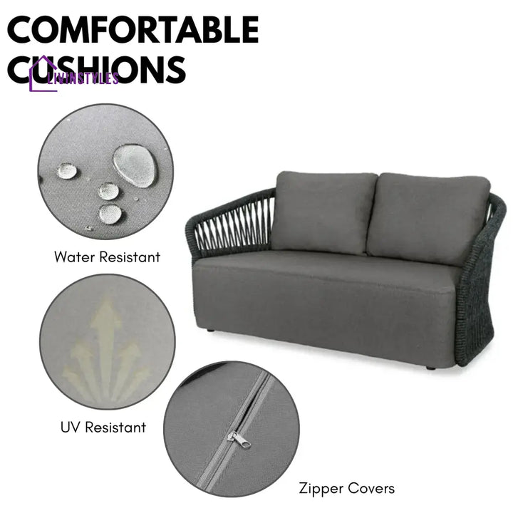 Saeko 4-Piece Outdoor Braid & Rope Sofa Set (Grey) - Sofa Set