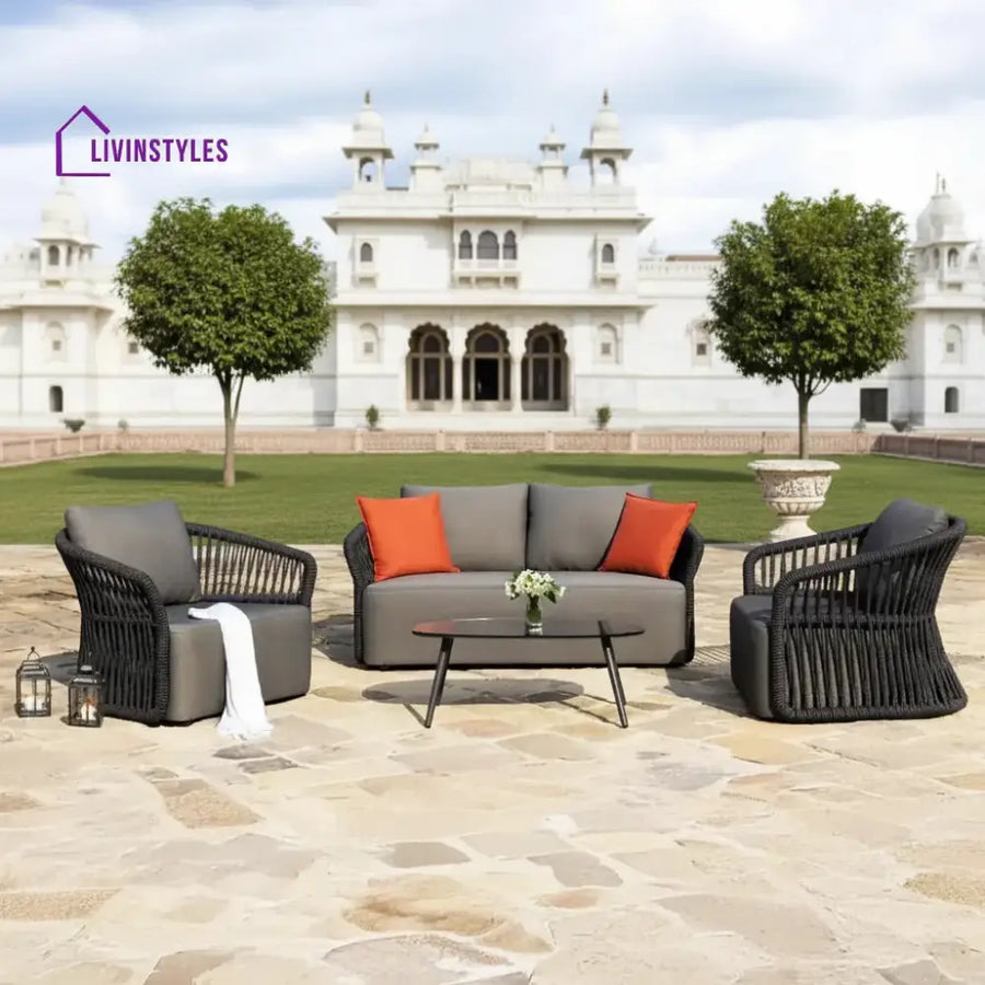 Saeko 4-Piece Outdoor Braid & Rope Sofa Set (Grey) - Sofa Set