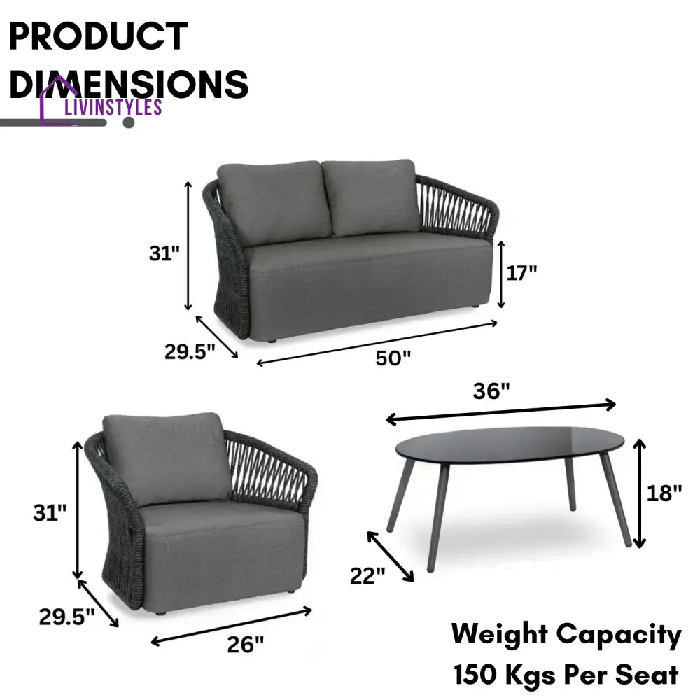 Saeko 4-Piece Outdoor Braid & Rope Sofa Set (Grey) - Sofa Set