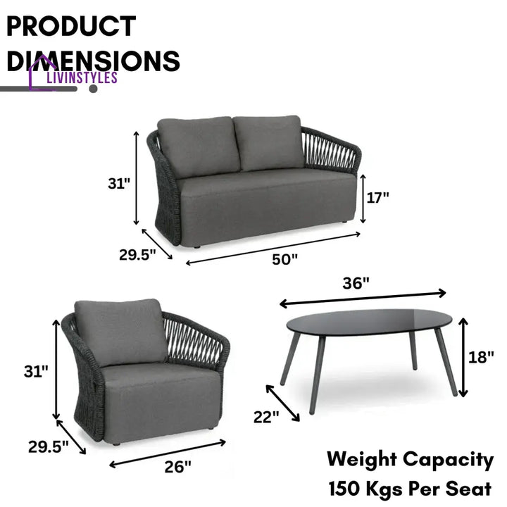 Saeko 4-Piece Outdoor Braid & Rope Sofa Set (Grey) - Sofa Set