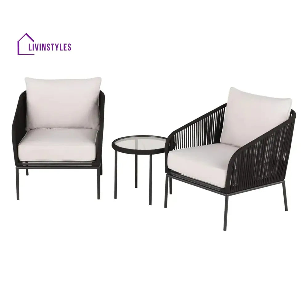 Safiya 3 Piece Outdoor Rope Bistro Set (Black & White) - Patio Set