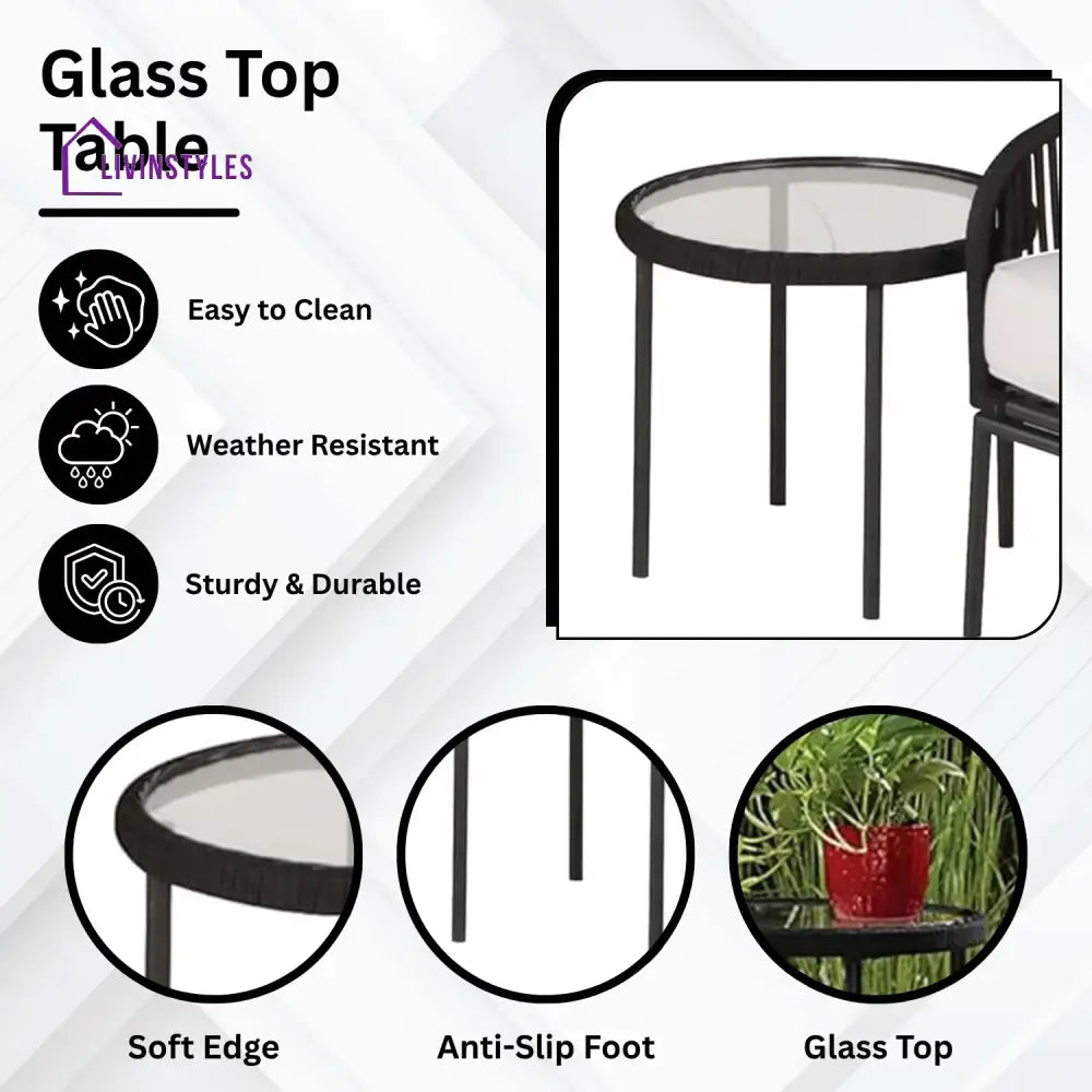 Safiya 3 Piece Outdoor Rope Bistro Set (Black & White) - Patio Set
