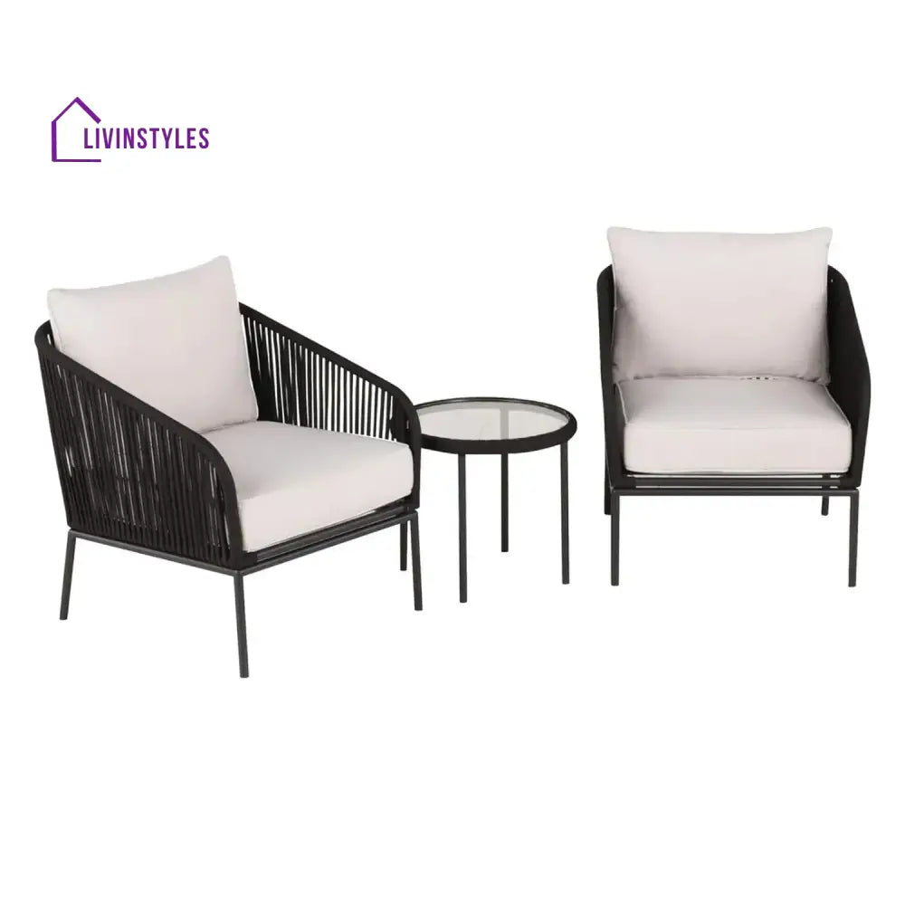 Safiya 3 Piece Outdoor Rope Bistro Set (Black & White) - Patio Set