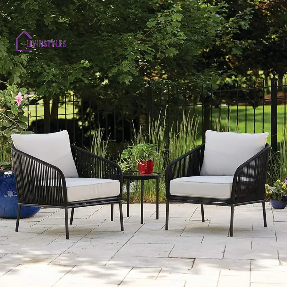 Safiya 3 Piece Outdoor Rope Bistro Set (Black & White) - Patio Set