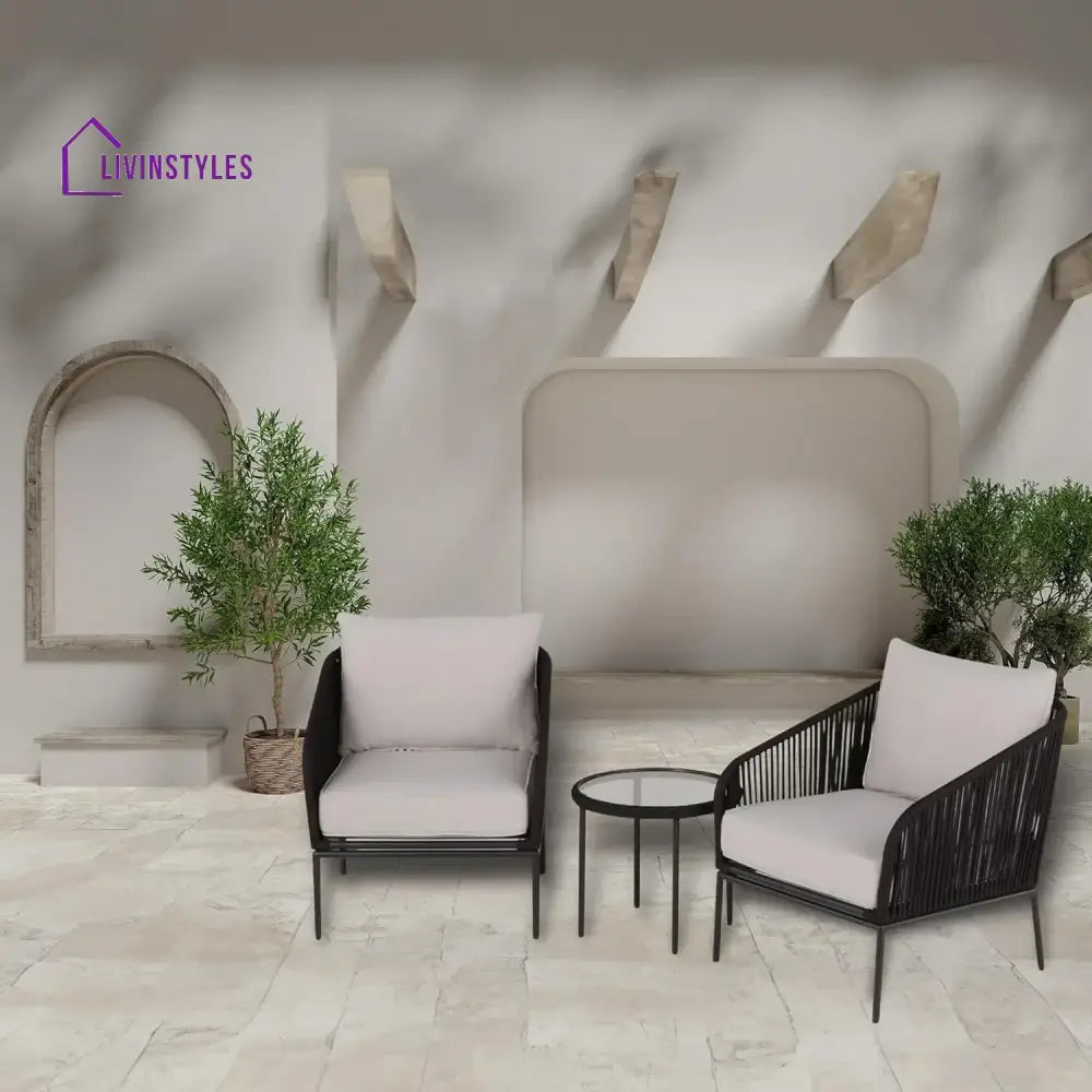 Safiya 3 Piece Outdoor Rope Bistro Set (Black & White) - Patio Set