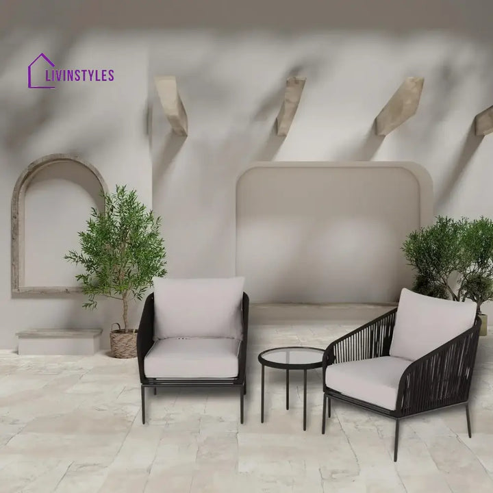 Safiya 3 Piece Outdoor Rope Bistro Set (Black & White) - Patio Set
