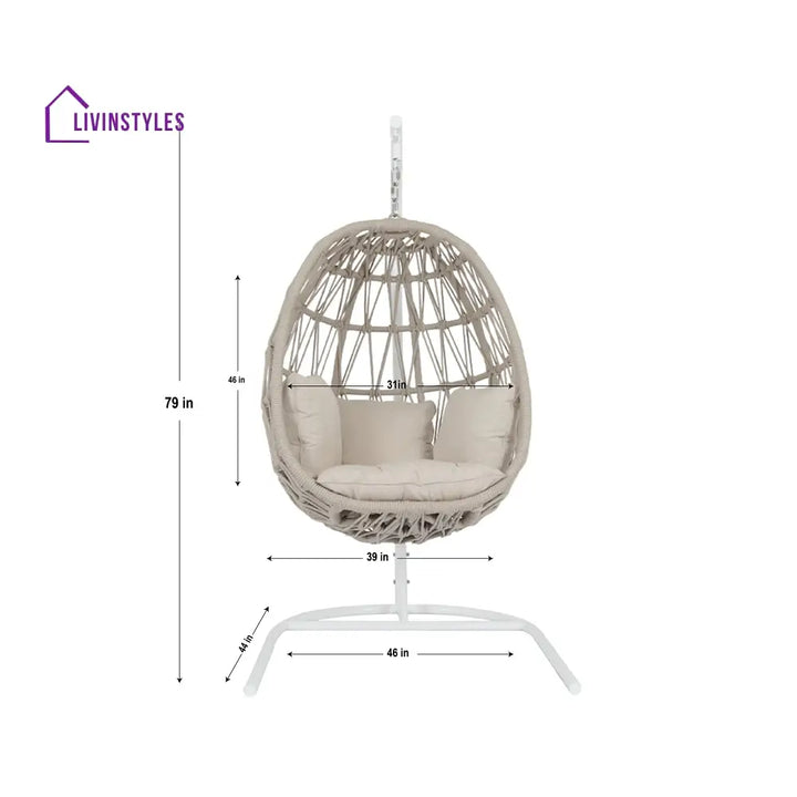 Saga Single Seater Hanging Swing With Stand For Balcony Garden (Cream) Braided & Rope - Swings