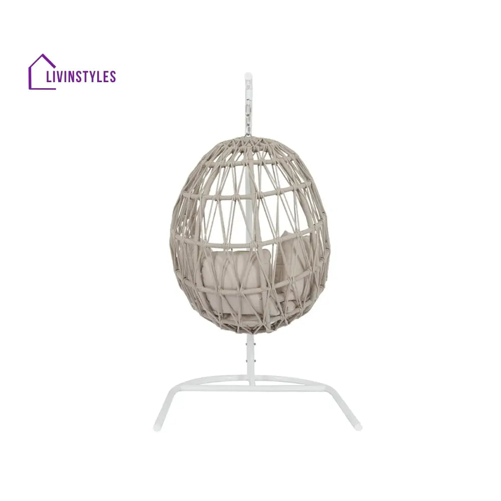 Saga Single Seater Hanging Swing With Stand For Balcony Garden (Cream) Braided & Rope - Swings