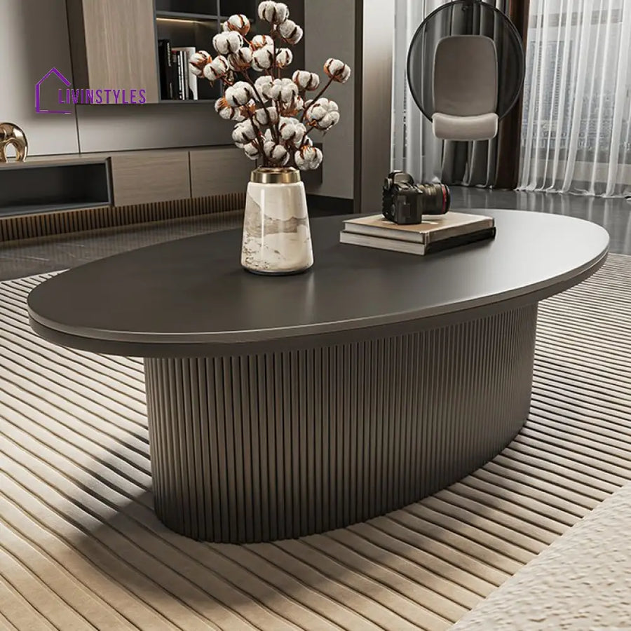 Sage MDF and Composite Marble Top Coffee Table for Living Room | Oval Shaped
