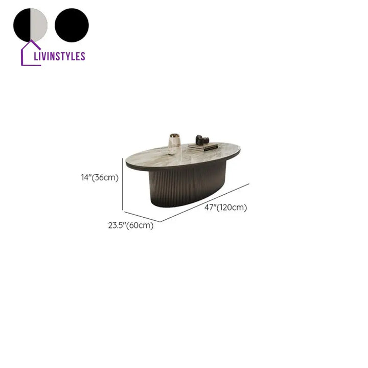 Sage MDF and Composite Marble Top Coffee Table for Living Room | Oval Shaped