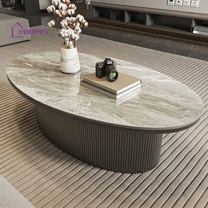 Sage MDF and Composite Marble Top Coffee Table for Living Room | Oval Shaped