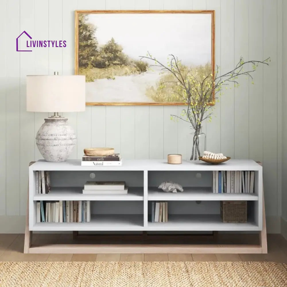Sage White Finish Tv Unit Stand for Living Room