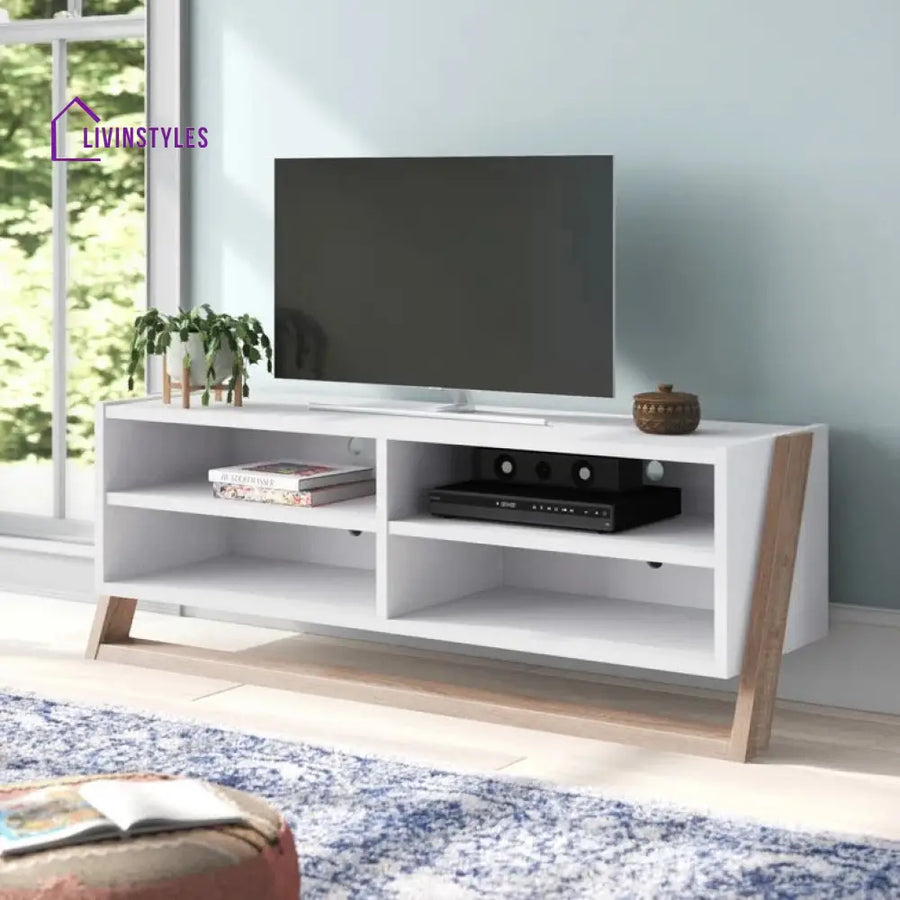 Sage White Finish Tv Unit Stand for Living Room
