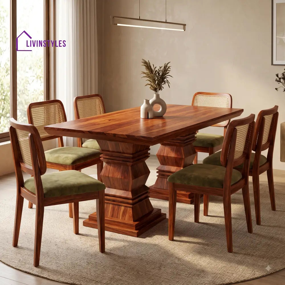 Sahana Premium Wooden 6 Seater Dining Table Set
