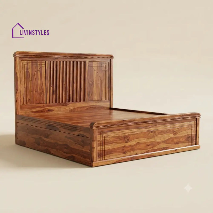 Sahana Sheesham Wood Bed With Box Storage | Wooden Bed