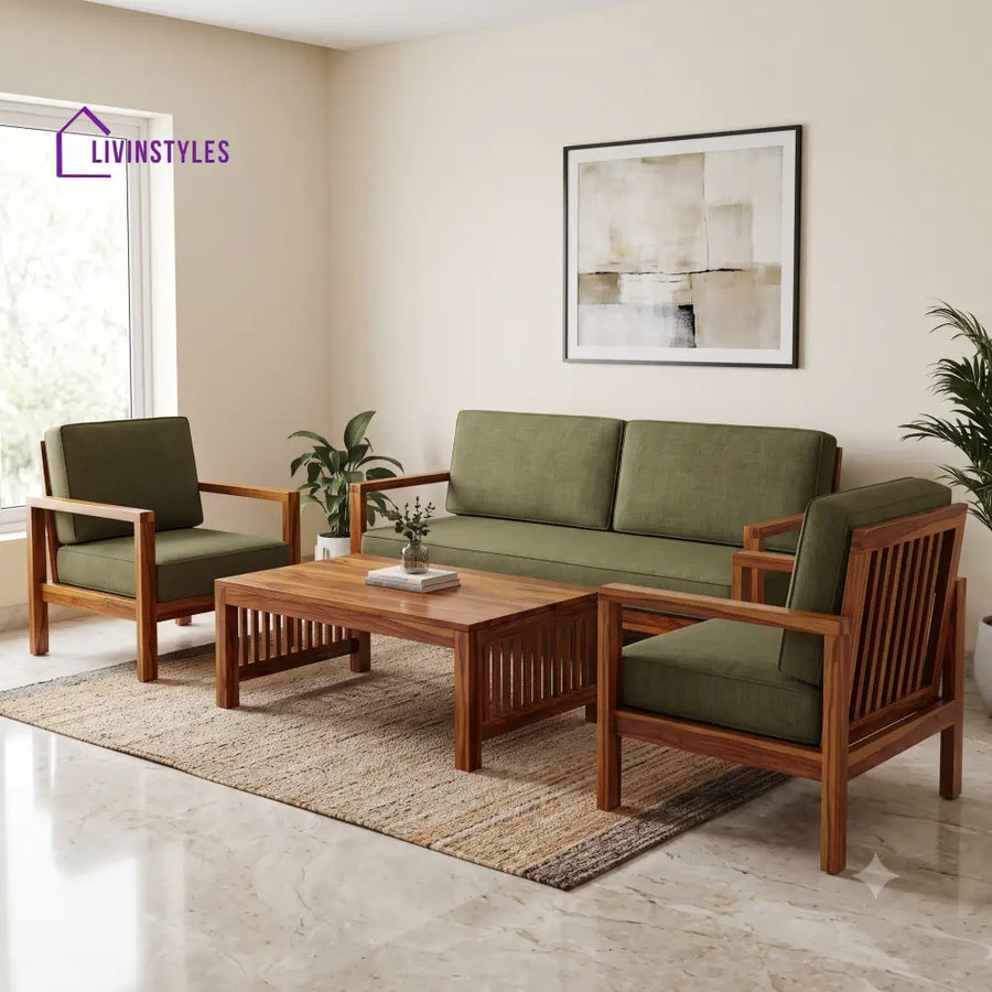 Sahana Wooden Sofa Set | 3 + 1 + 1 Sheesham Wood Sofa Set for Living Room