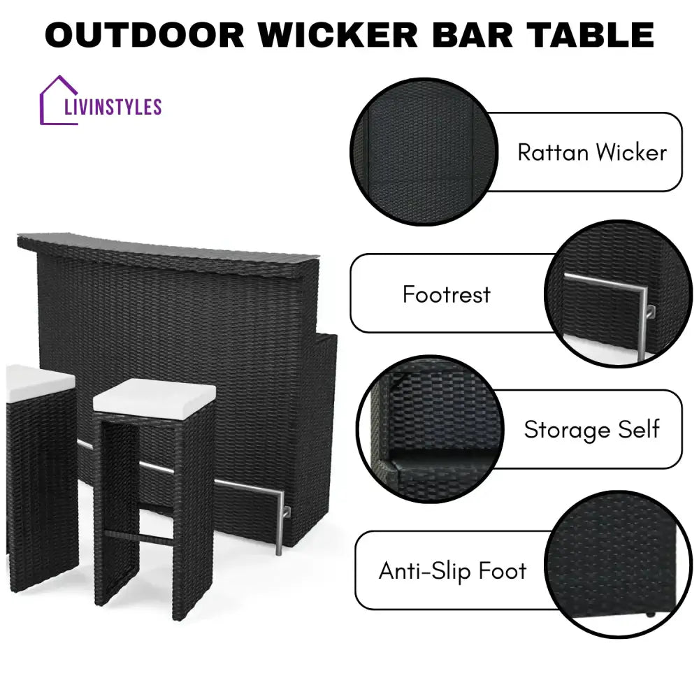 Saira 3-Seater Outdoor Rattan Wicker Bar Set - Bar Set