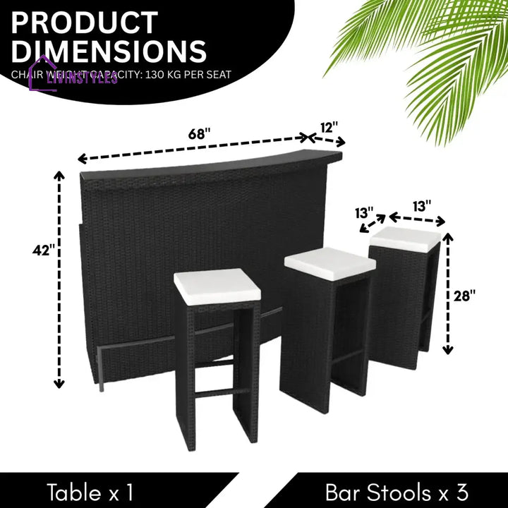 Saira 3-Seater Outdoor Rattan Wicker Bar Set - Bar Set