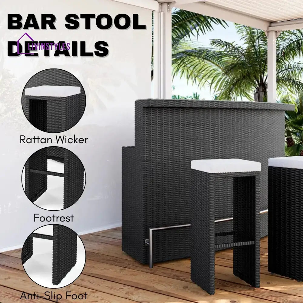 Saira 3-Seater Outdoor Rattan Wicker Bar Set - Bar Set