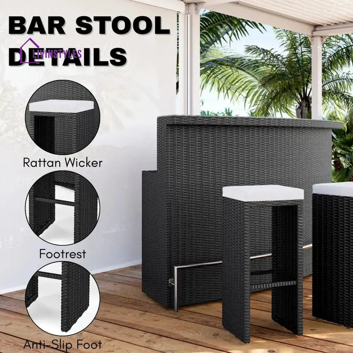 Saira 3-Seater Outdoor Rattan Wicker Bar Set - Bar Set