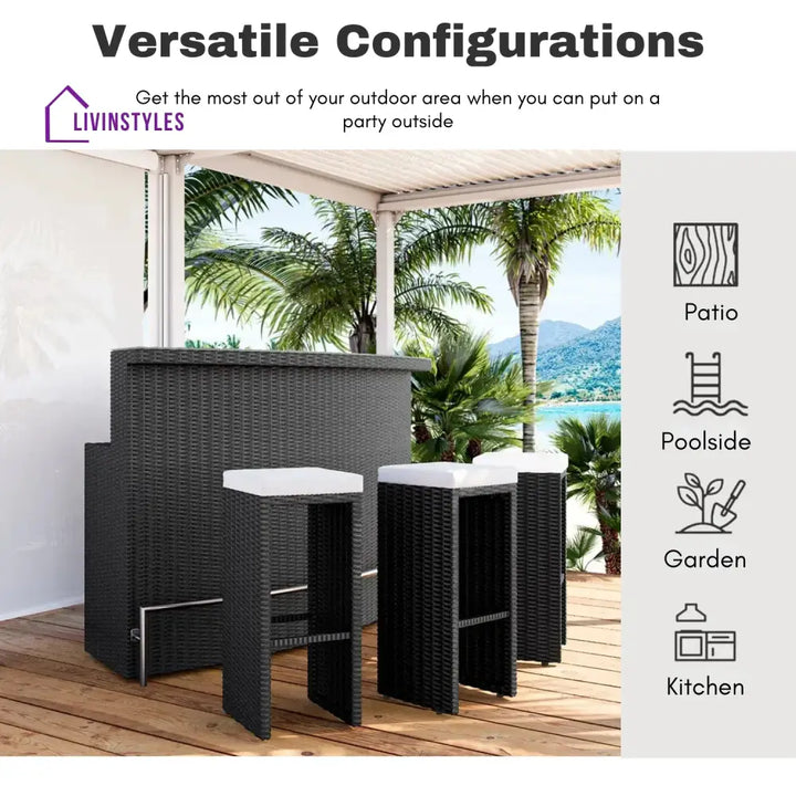 Saira 3-Seater Outdoor Rattan Wicker Bar Set - Bar Set