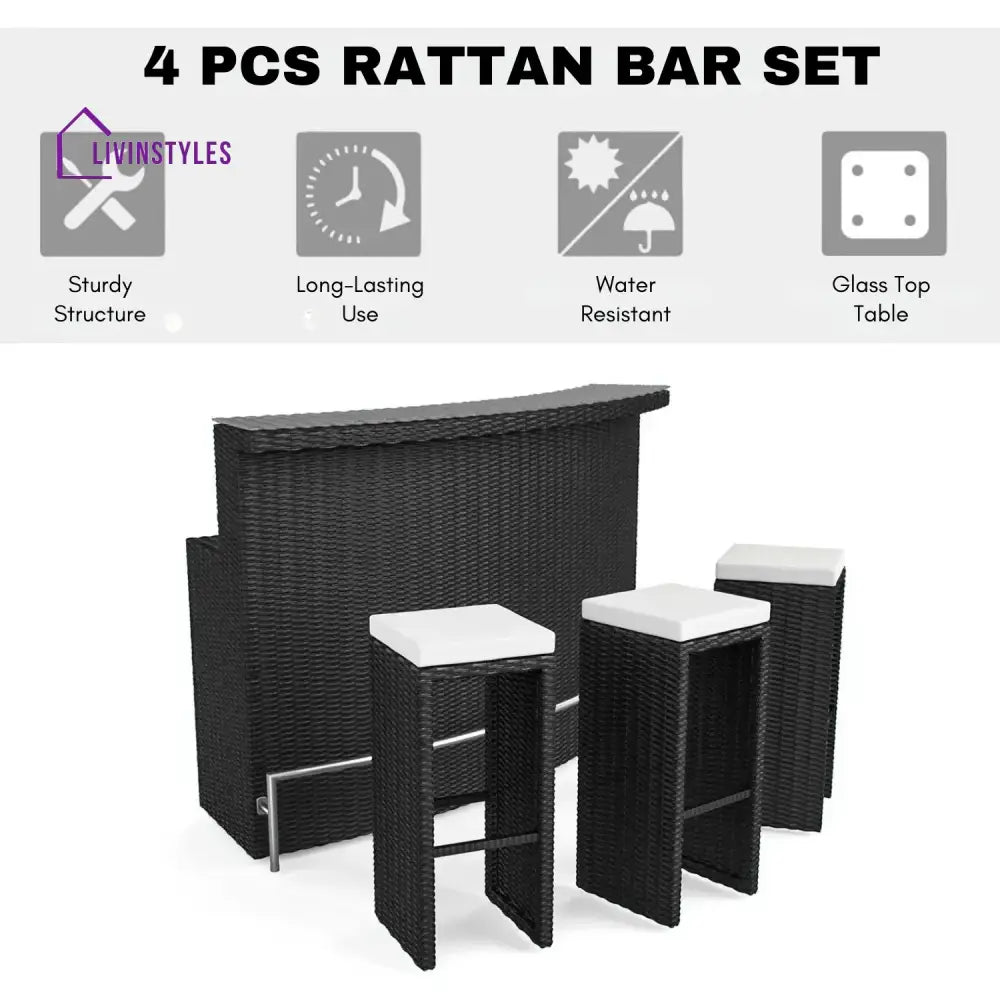 Saira 3-Seater Outdoor Rattan Wicker Bar Set - Bar Set