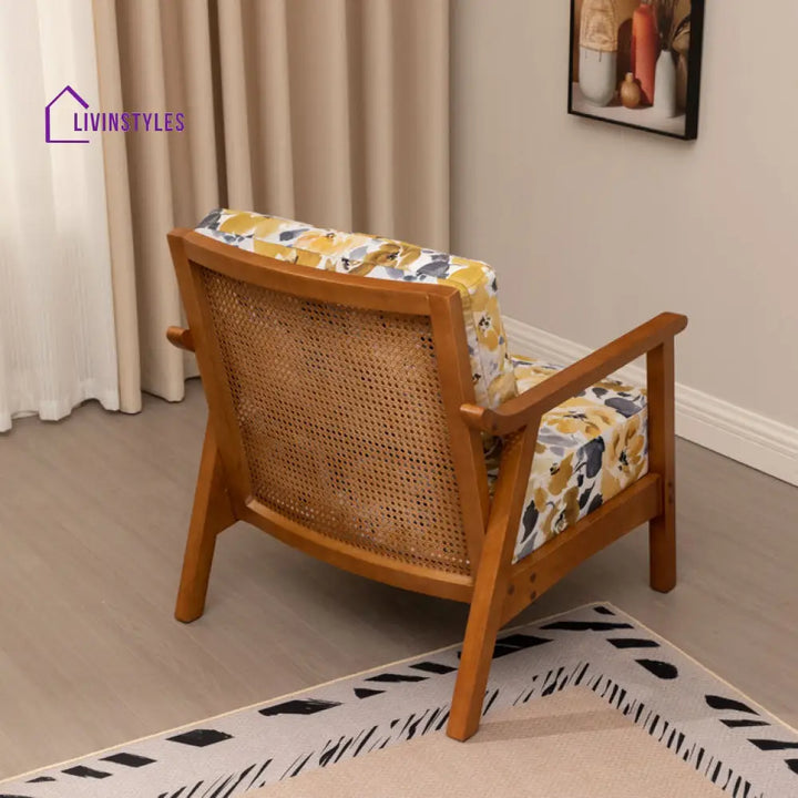 Saiya Solid Wood and Fabric Arm Chair | Living Room Chair | Lounge Chair