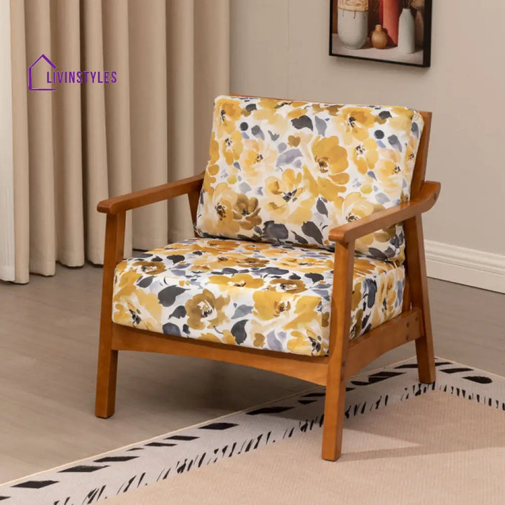 Saiya Solid Wood and Fabric Arm Chair | Living Room Chair | Lounge Chair