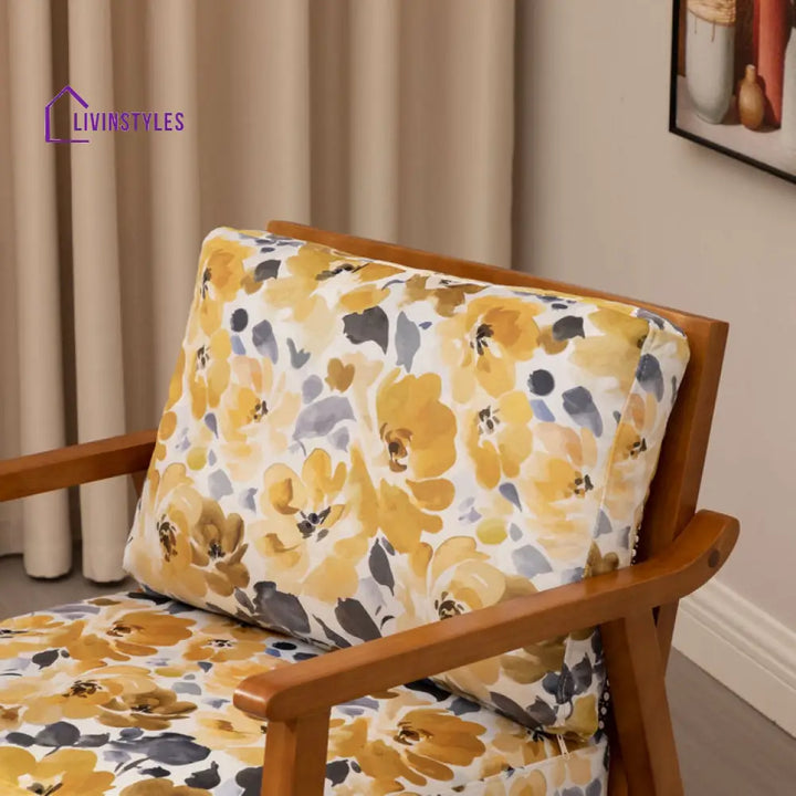 Saiya Solid Wood and Fabric Arm Chair | Living Room Chair | Lounge Chair