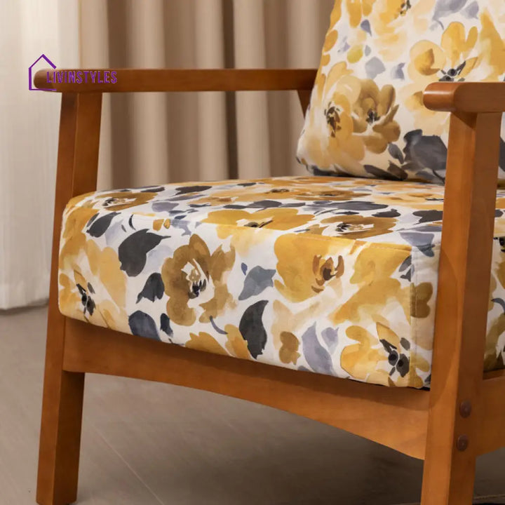 Saiya Solid Wood and Fabric Arm Chair | Living Room Chair | Lounge Chair