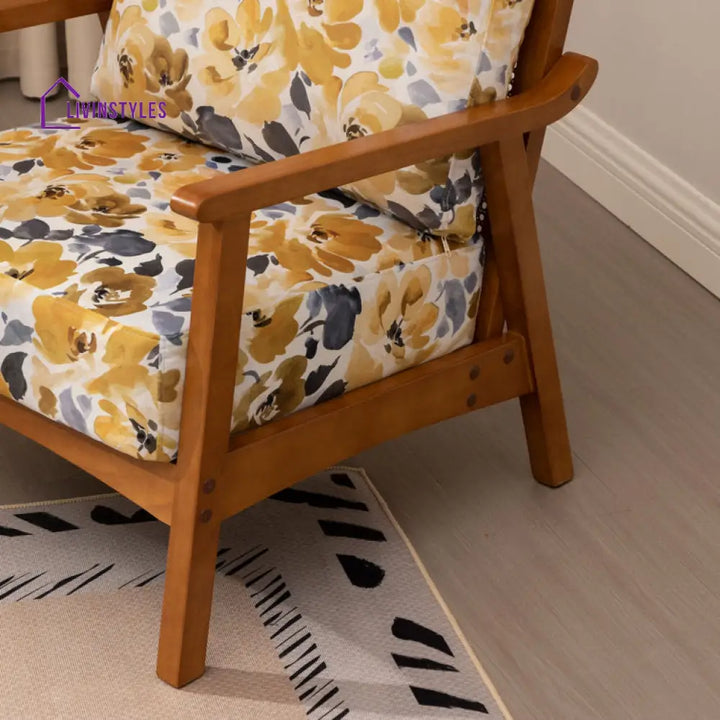 Saiya Solid Wood and Fabric Arm Chair | Living Room Chair | Lounge Chair