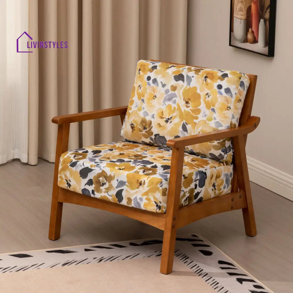 Saiya Solid Wood and Fabric Arm Chair | Living Room Chair | Lounge Chair