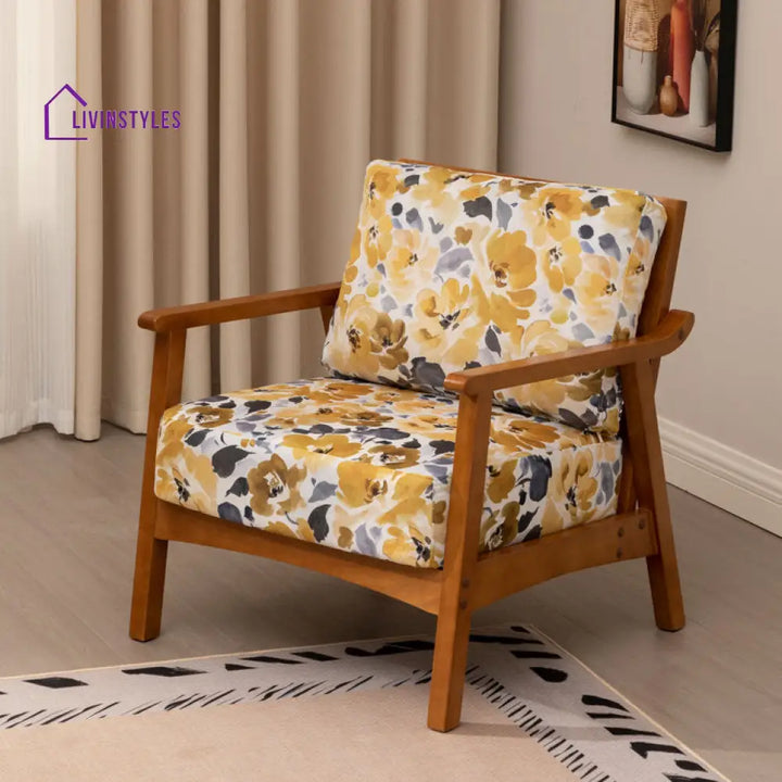 Saiya Solid Wood and Fabric Arm Chair | Living Room Chair | Lounge Chair