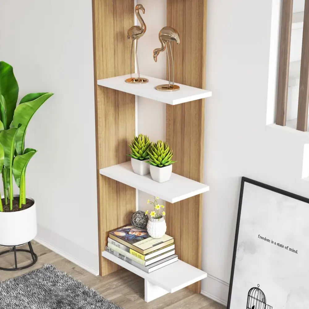 Sakshi Exotic Teak & White Wooden Book Shelf – Stylish Storage for Living & Study Rooms Bookshelf Cabinet & Rack