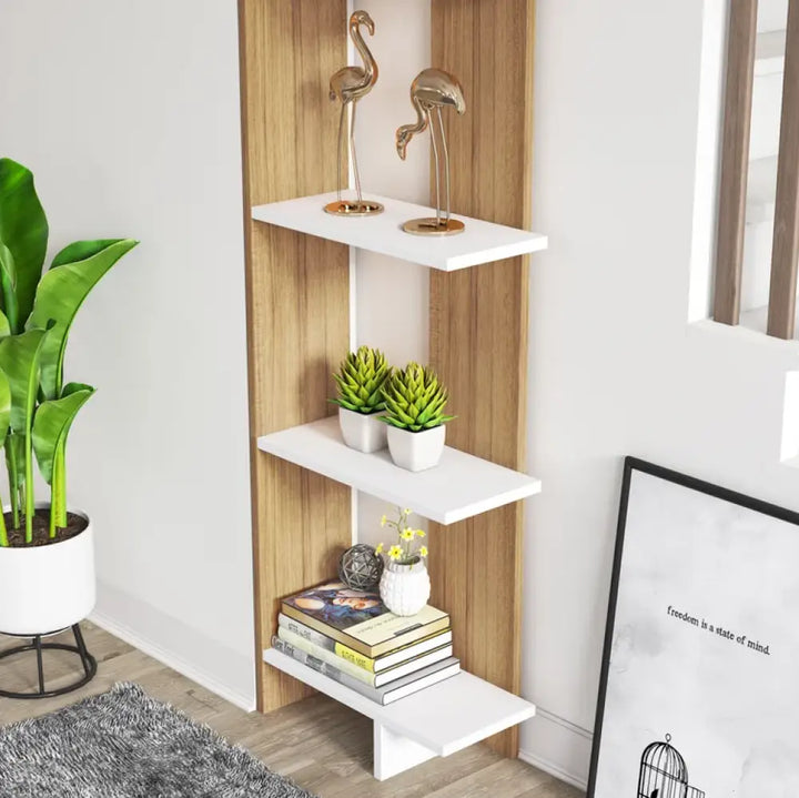 Sakshi Exotic Teak & White Wooden Book Shelf – Stylish Storage for Living & Study Rooms Bookshelf Cabinet & Rack