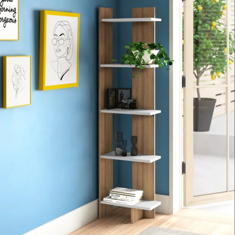 Sakshi Exotic Teak & White Wooden Book Shelf – Stylish Storage for Living & Study Rooms Bookshelf Cabinet & Rack