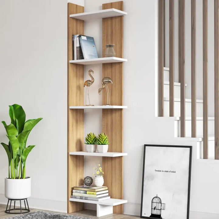 Sakshi Exotic Teak & White Wooden Book Shelf – Stylish Storage for Living & Study Rooms Bookshelf Cabinet & Rack