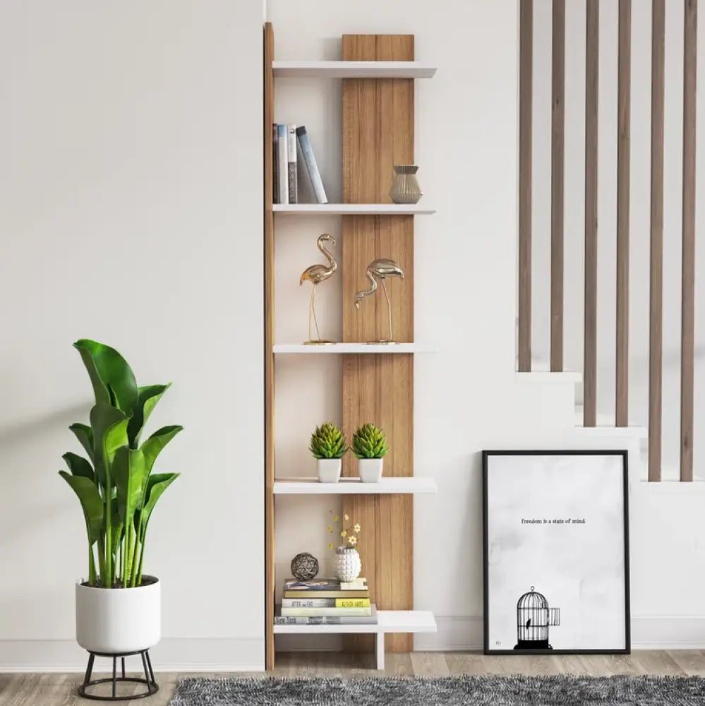 Sakshi Exotic Teak & White Wooden Book Shelf – Stylish Storage for Living & Study Rooms Bookshelf Cabinet & Rack