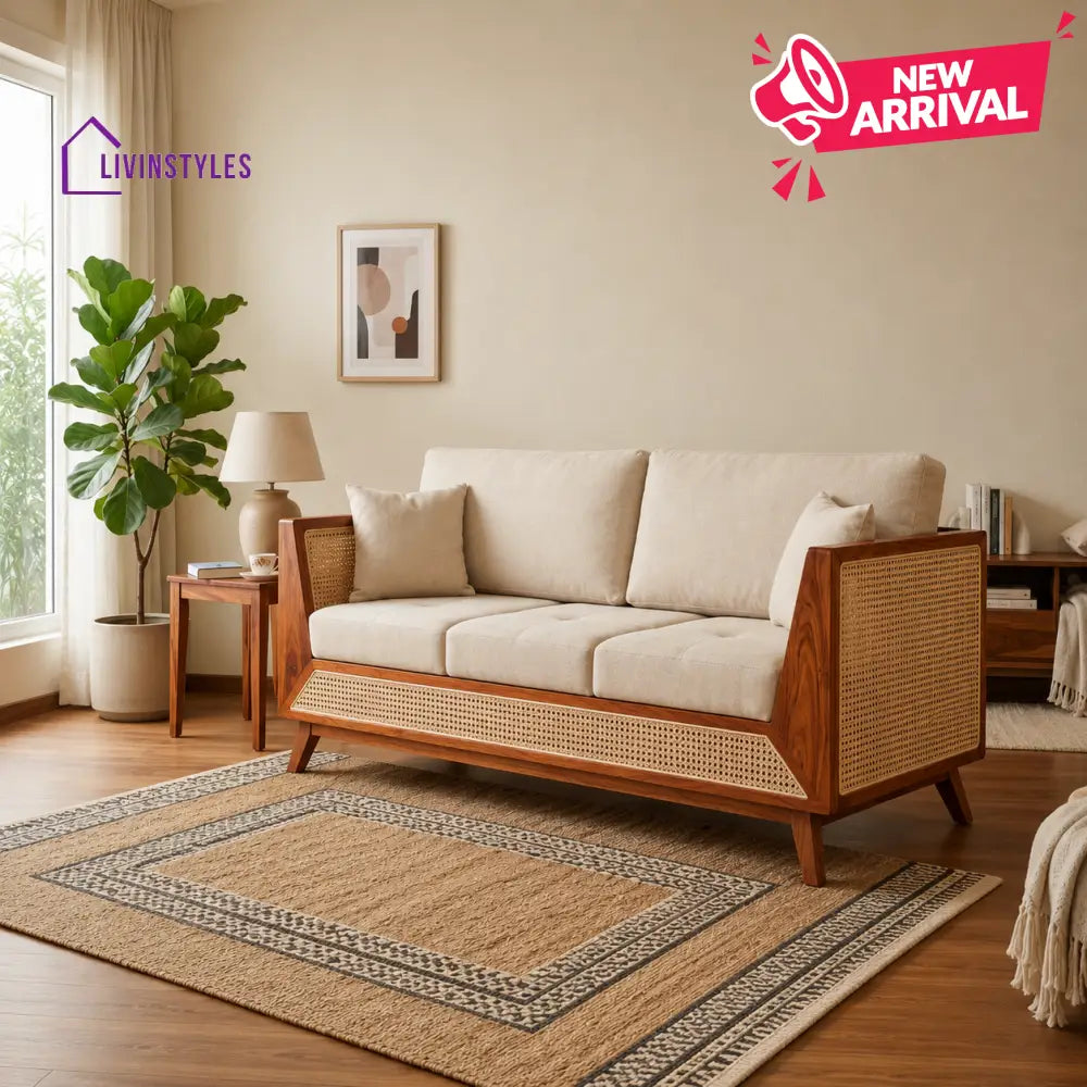 Sakshi Sheesham Wood and Cane Sofa for Living Room