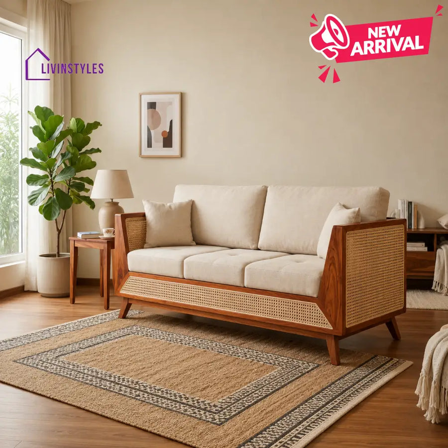 Sakshi Sheesham Wood and Cane Sofa for Living Room